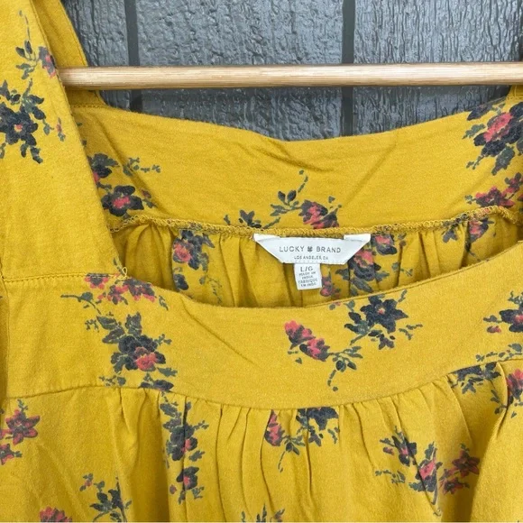 Lucky Brand Women’s Square Neck Yellow Floral Short Sleeve Top - Picture 10 of 12